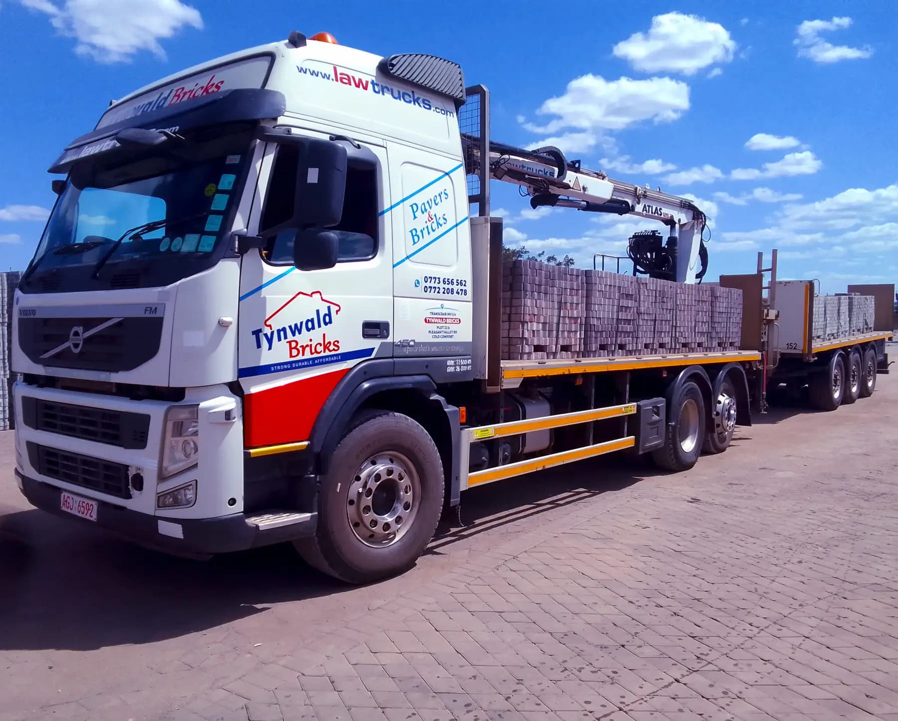 A Tynwald Bricks truck loaded with pavers at the yard in Cold Comfort, Harare